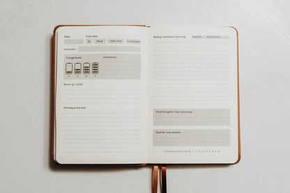 An open planner for main pages of the jiu jitsu journal.
