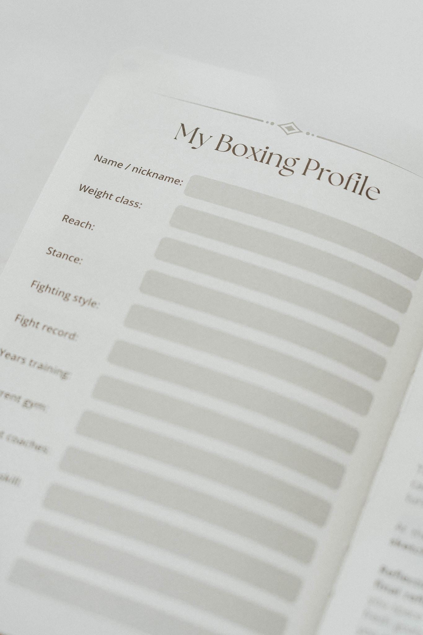 Document titled 'My Boxing Profile' with text fields on a white background
