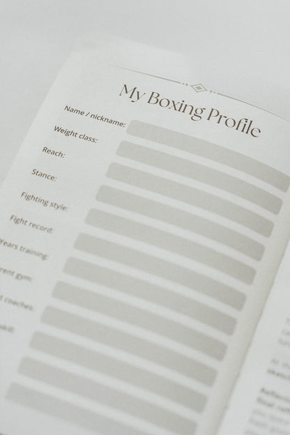 Document titled 'My Boxing Profile' with text fields on a white background