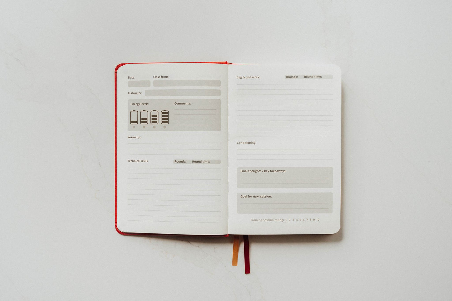 Open notebook with main pages on a white background