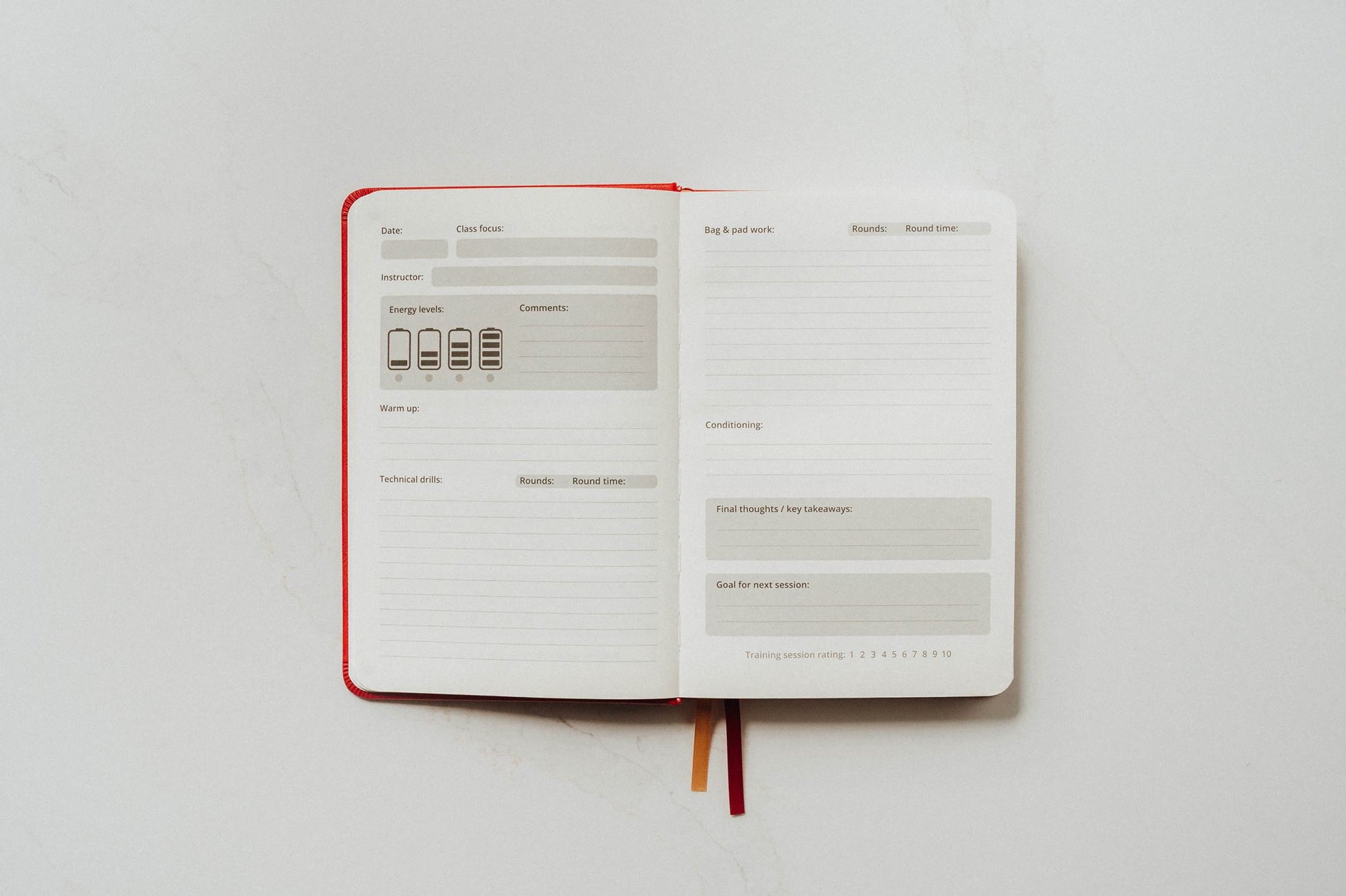 Open notebook with main pages on a white background