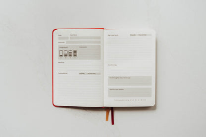 Open notebook with main pages on a white background