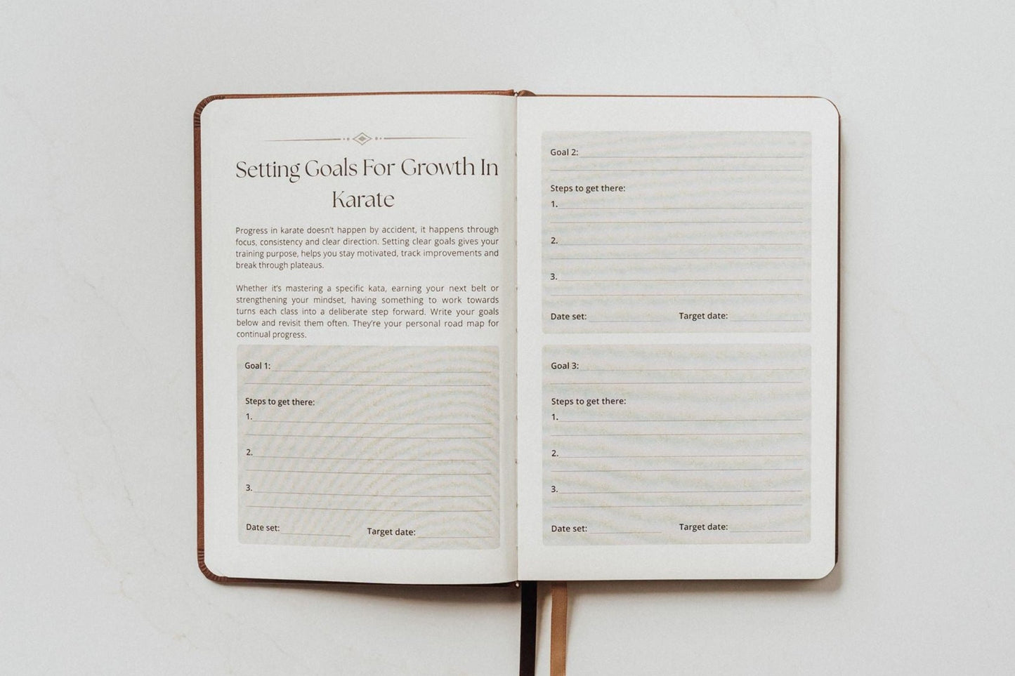 Goal setting pages inside The Karate Journal