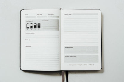 open training journal showing the main pages for the martial arts journal