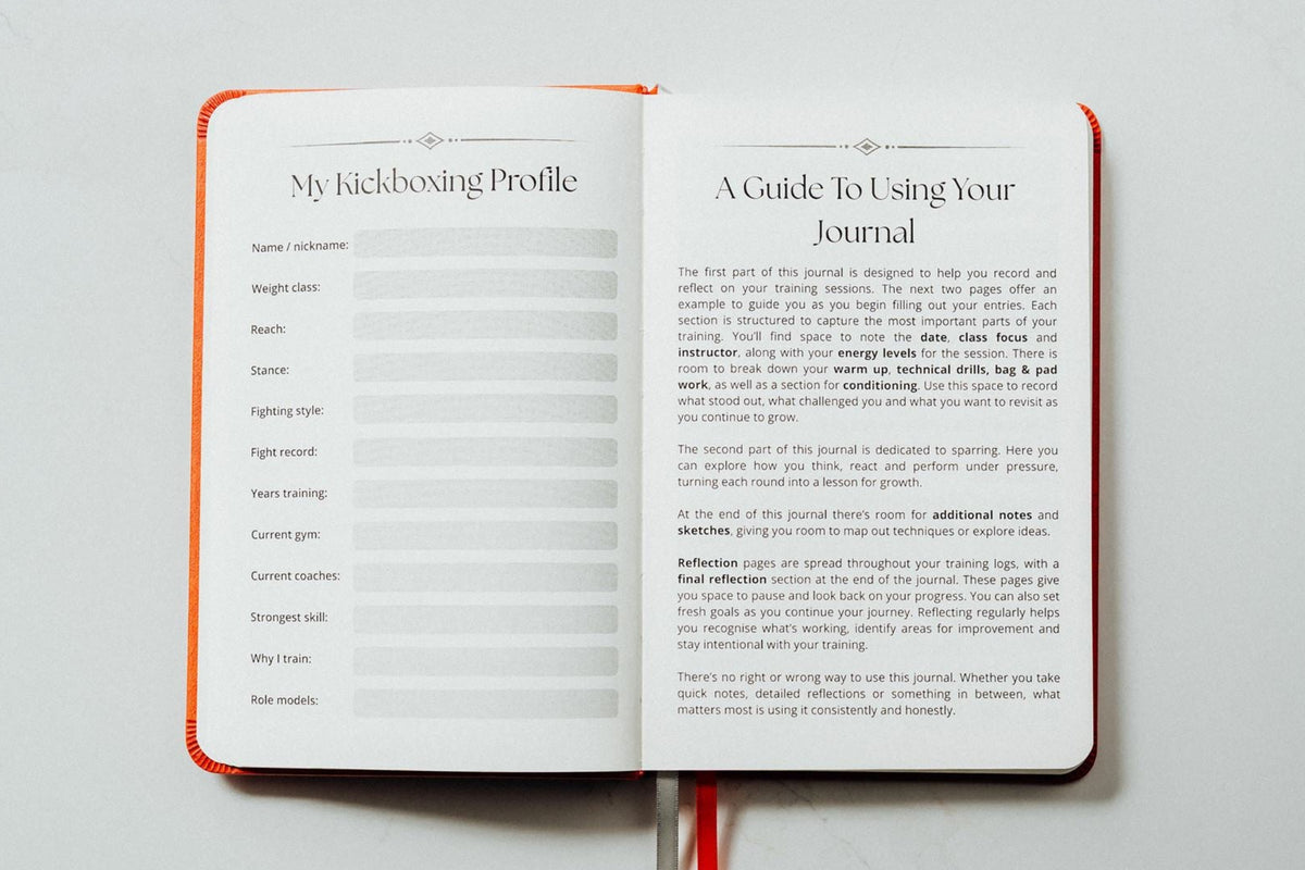 Kickboxing profile page and a guide to using your journal page